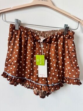 Reverie by NFC - Polka Dot Ruffle Pajama Shorts in Brown